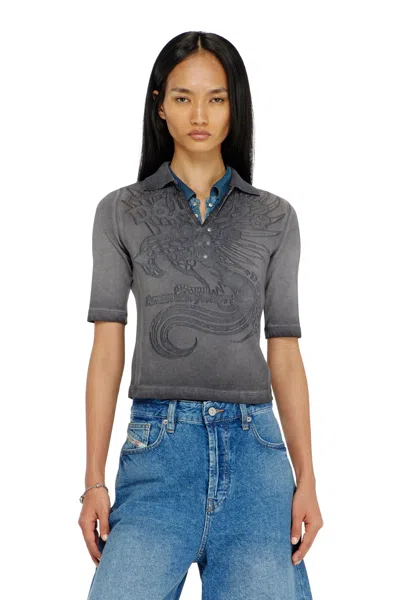 Diesel Slim Polo With Dévoré Print In Gray