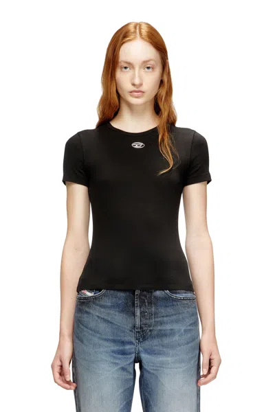 Diesel Slim Ribbed T-shirt With Metallic Oval D In Black