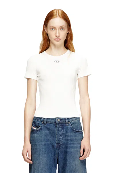 Diesel Slim Ribbed T-shirt With Metallic Oval D In White