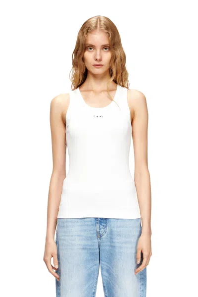 Diesel Slim Ribbed Tank Top With Metallic Oval D In White