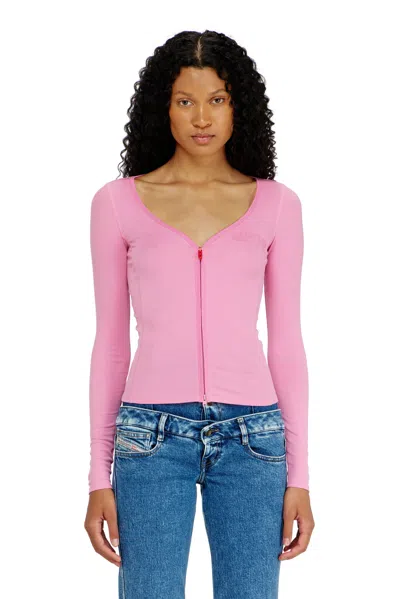 Diesel Slim V-neck Lyocell Top With Zip In Pattern