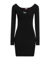 Diesel Women Black U Neck Dress With D-logo In Ribbed Fabric Woman In Black
