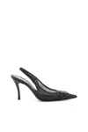 Diesel Slingback Pumps In Leather-trimmed Mesh In Black