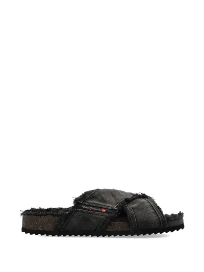 Diesel Slip-on Sandals With Crisscrossing Straps In Black