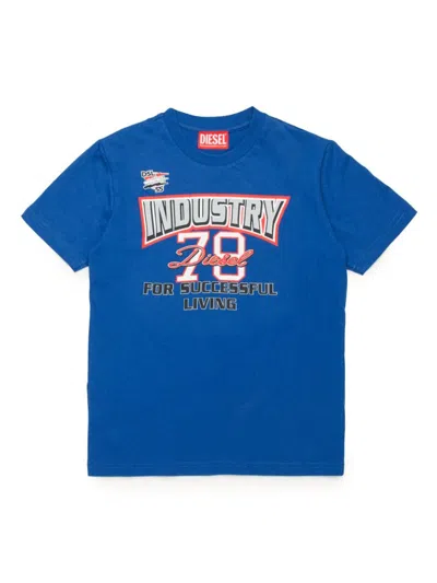 Diesel Kids' Slogan-print Cotton T-shirt In Blue