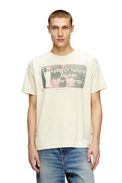 Diesel Slogan T-shirt With Burnout Wash In Beige