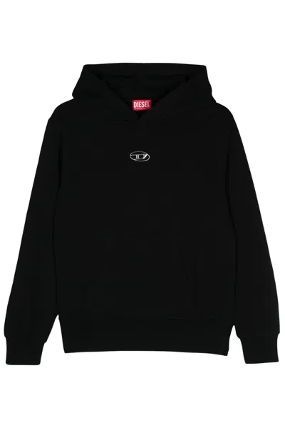 Diesel Kids' Oval D-print Cotton Hoodie In Black