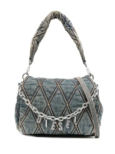 Diesel Charm Small Shoulder Bag Detachable Strap Top Handle In Gray