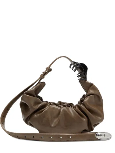 Diesel Grab-d S-small Scrunched Hobo Bag In Shiny Pu In Brown