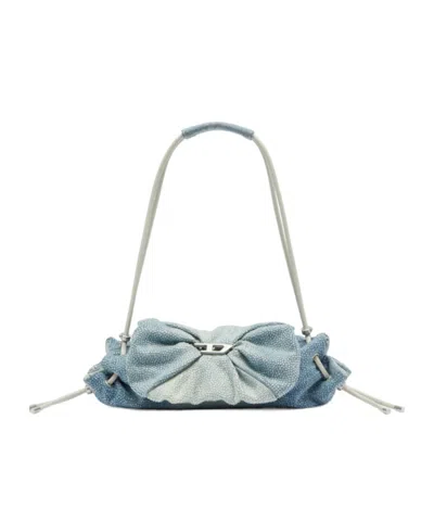 Diesel Small Scrunch-d Crystal-embellished Shoulder Bag In Blue