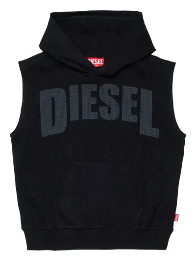 Diesel Kids' Smesh Over Sleeveless Hoodie In Black