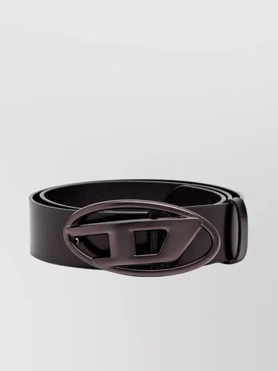 Diesel Smooth Leather Belt Oval-d Buckle In Black
