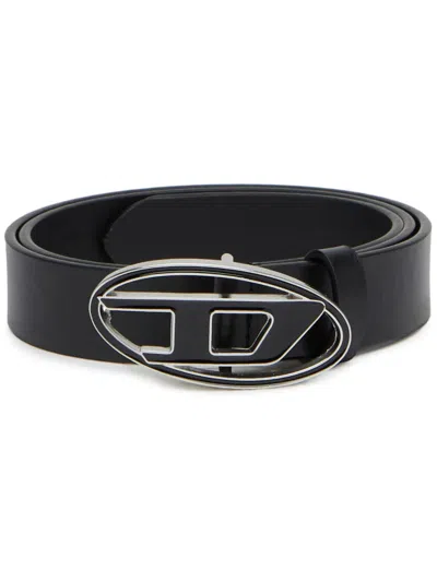 Diesel Smooth Leather Belt With Oval D Buckle In Black