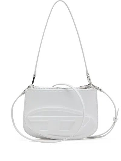 Diesel Smooth Leather Shoulder Handbag With Adjustable Strap In White