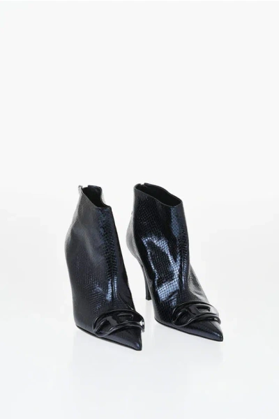 Diesel Snakeskin Effect Metallic Leather D-venus Ankle Boots Heel 8 In Blue