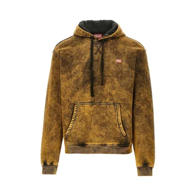 Diesel Acid-wash Logo-patch Hoodie In Brown