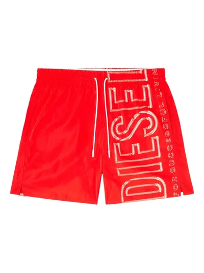 Diesel Swim Shorts With Oversized Logo Print In Red