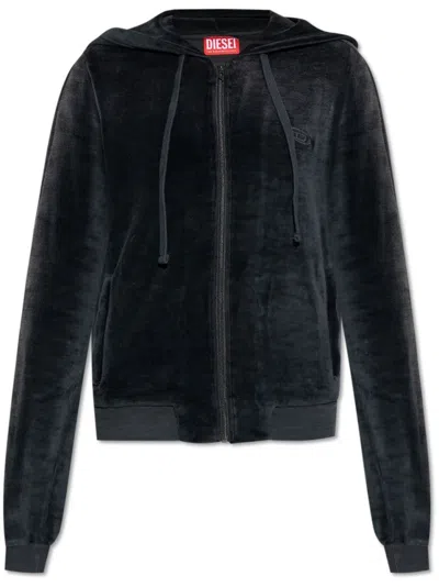 Diesel Soft Velvet Zip-up Hoodie With Drawstring Hood