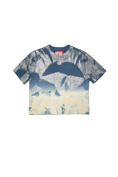 Diesel Kids' Solarised Denim-effect Knit Top In Blue