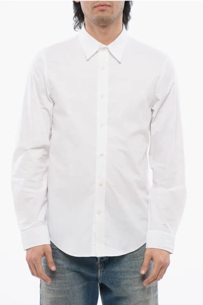 Diesel Micro-twill Shirt With Tonal Embroidery In Bianco