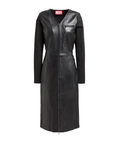 Diesel Solid Color Fitted Leather Skirt In Black