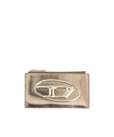 Diesel Solid Color Leather Card Holder In Nude