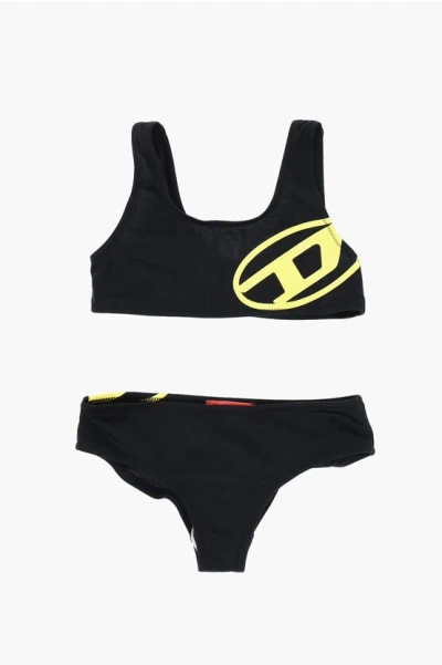 Diesel Solid Color Mrammy Bandeau Bikini With Contrasting Logo In Black