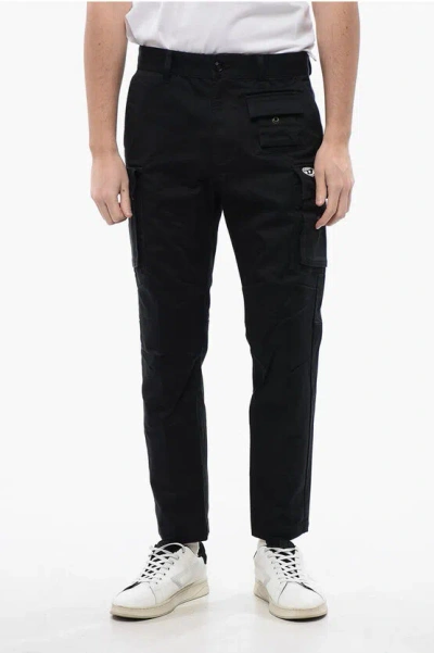 Diesel Solid Color P-cor-cl Cargo Pants With Oval-d Logo In Black