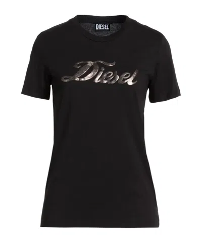 Diesel Solid Color Printed Short-sleeve T-shirt In Black