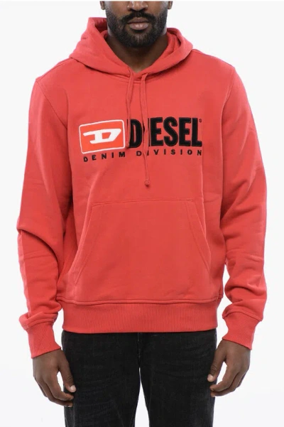 Diesel Solid Color S-ginn-hood-div Hoodie With Embroidered Logo In Red