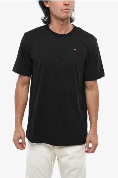 Diesel Solid Color T-just Crew-neck T-shirt With Micro Embroidery In Black