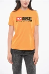 Diesel Solid Color T-reg-div Crew-neck T-shirt With Embossed Logo Grösse Xs In Orange