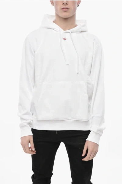 Diesel Solid Hooded Sweatshirt S-ginn With Monogram Embroidery In White