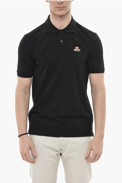 Diesel Solid Polo T-smith-div-new With Contrast Logo In Black