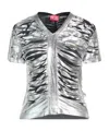 Diesel Solid-color Metallic Luster T-shirt In Silver