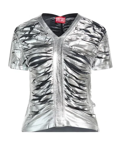 Diesel Solid-color Metallic Luster T-shirt In Silver