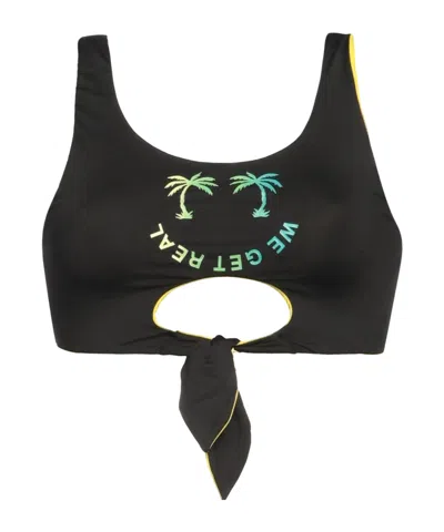 Diesel Solidcolor Printed Bikini Top In Black