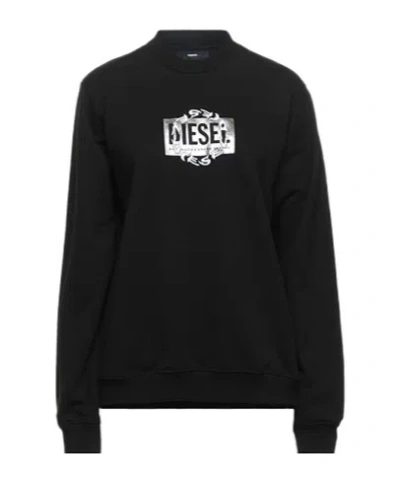 Diesel Solid-color Round-neck Hoodie In Black