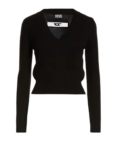 Diesel Solid-color Wool V-neck Long Sleeves In Black