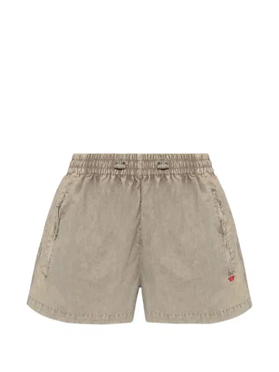 Diesel S-oul Drawstring-waist Logo-embroidered Mini Shorts In Brown