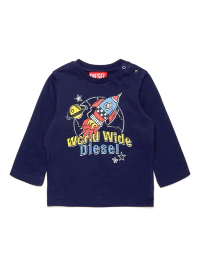 Diesel Babies' Space Mission Cotton T-shirt In Blue