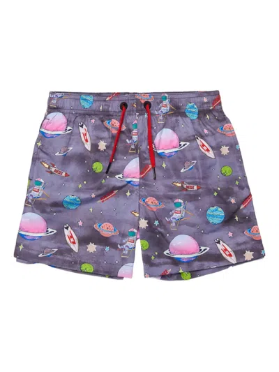 Diesel Kids' Space-print Swim Shorts In Multi