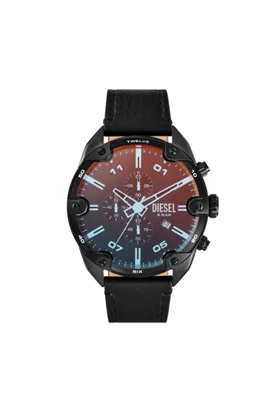 Diesel Spiked Chronograph Black Leather Watch