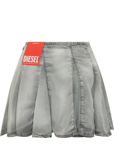Diesel Spiked Mini Skirt With Pleats And Logo In Grigio Chiaro