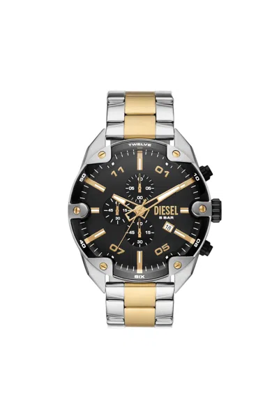 Diesel Men's Spiked Chronograph Two-tone Stainless Steel Watch 49mm In Argento
