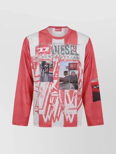 Diesel Striped Long-sleeve T-shirt With Photo Patches In Multi
