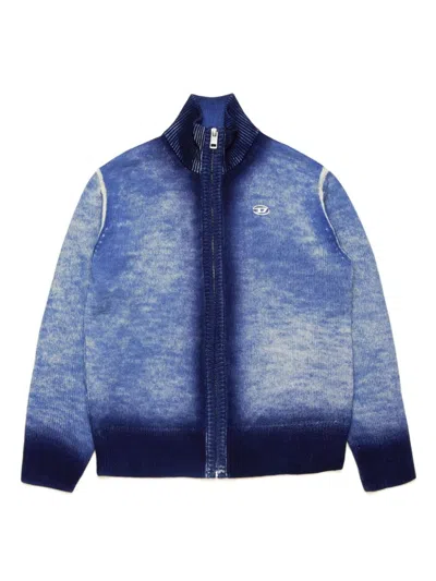 Diesel Kids' Sprayed-finish Zip-up Cardigan In Blue