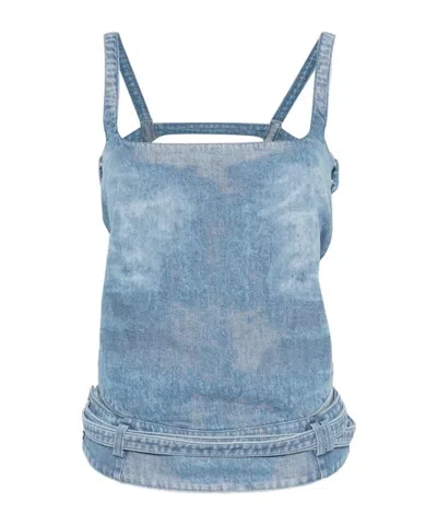 Diesel Light Blue Denim Crop Top With Square Neckline