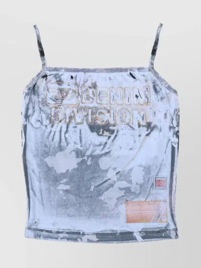DIESEL SQUARE NECKLINE SPAGHETTI STRAPS GRAPHIC PRINT TOP