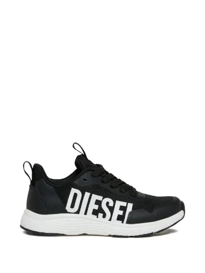 Diesel Kids' S-runcout Logo-print Sneakers In Black